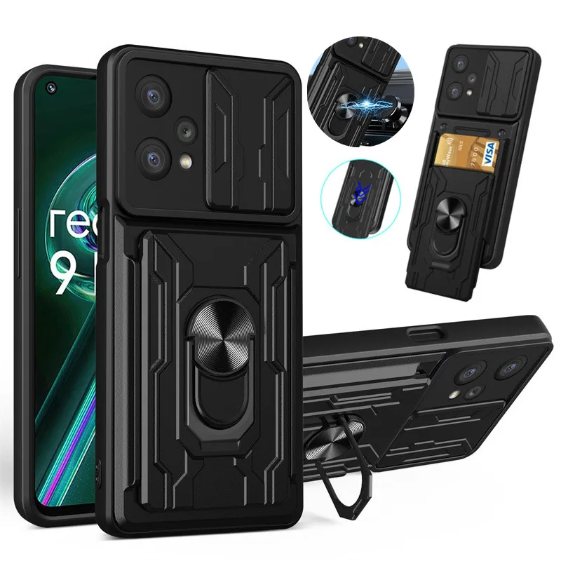 

Case For OPPO Realme 8 8I 9 Pro 9i C11 C20 C21 Reno 5 Lite 7 6 C31 C35 Magnetic Holder Ring Card Slot Bracket Shockproof Cover