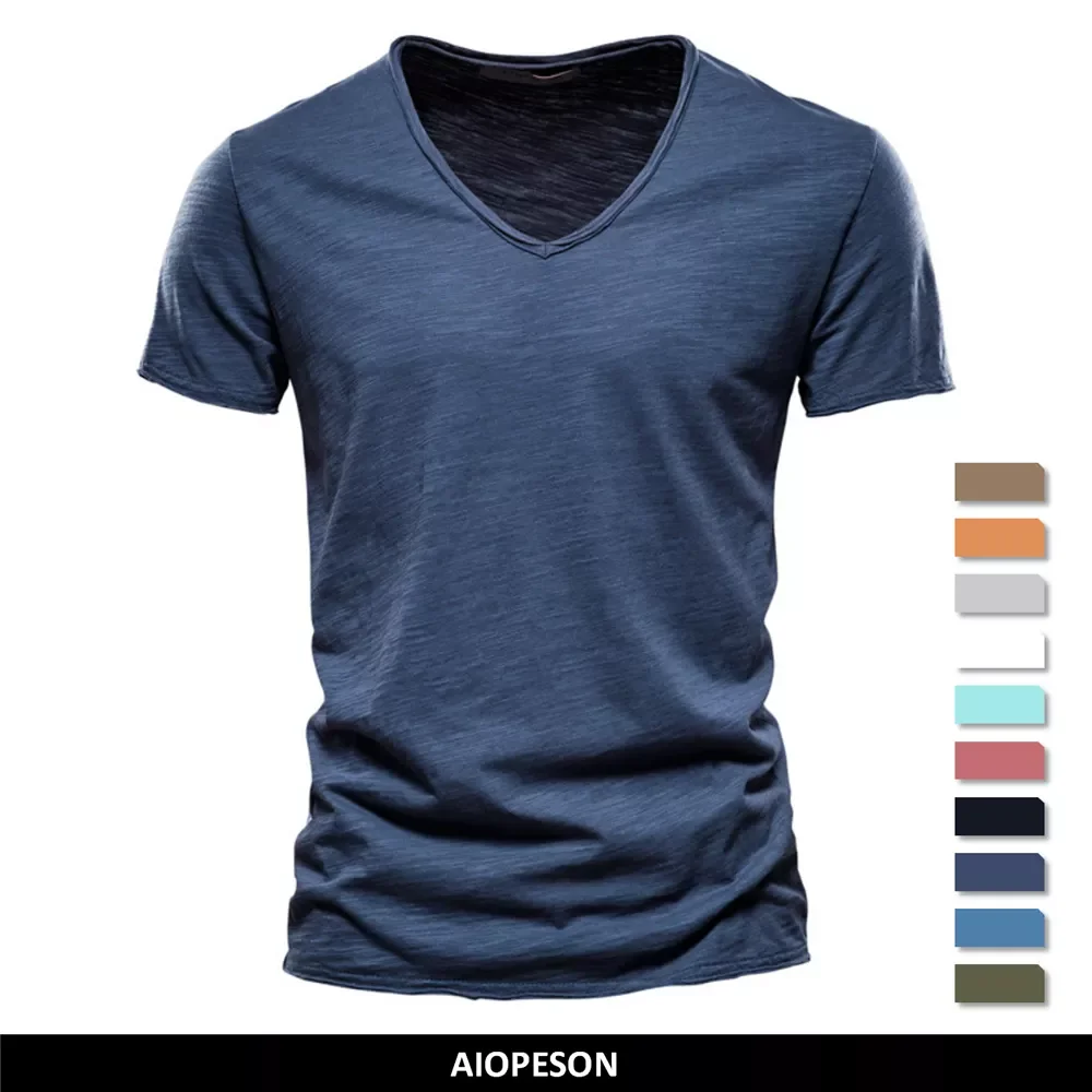 

NEW IN Brand Quality 100% Cotton Men T-shirt V-neck Fashion Design Slim Fit Soild T-shirts Male Tops Tees Short Sleeve T Shirt F