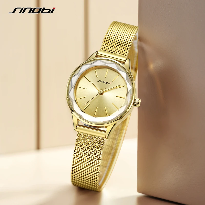 SINOBI Fashion Golden Women's Watch Top Luxury Woman Quartz Wristwatches Original Design Elegant Ladies Clock Relogio Feminino enlarge
