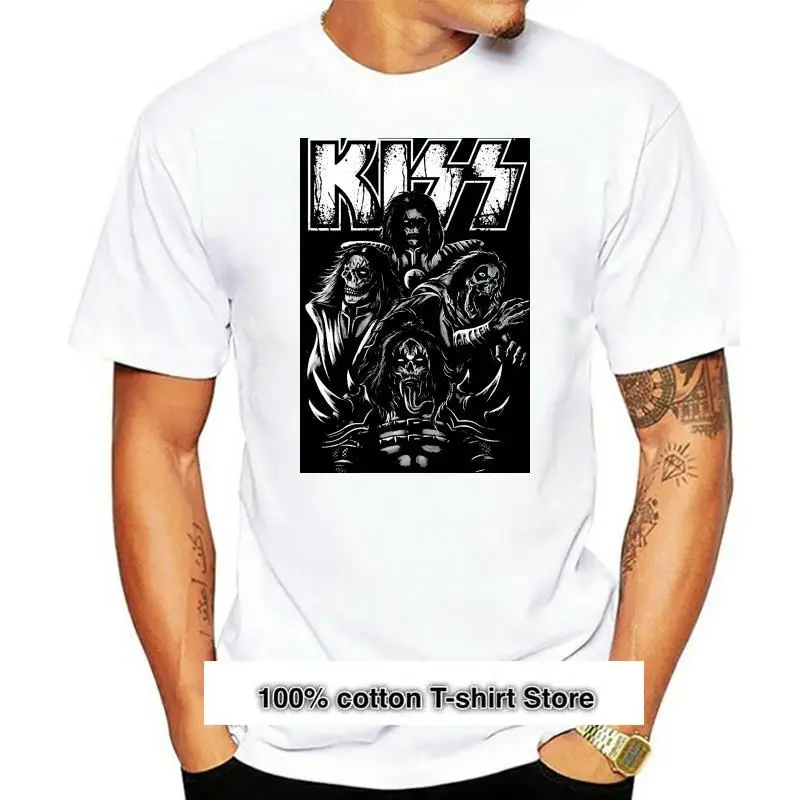 

KISS-Camiseta de calavera para hombre, color negro, Rockabilia