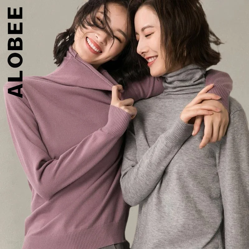 

Женский свитер Alobee, базовый вязаный свитер, дешевые свитера с высоким воротником, женская трикотажная одежда с длинным рукавом для девушек