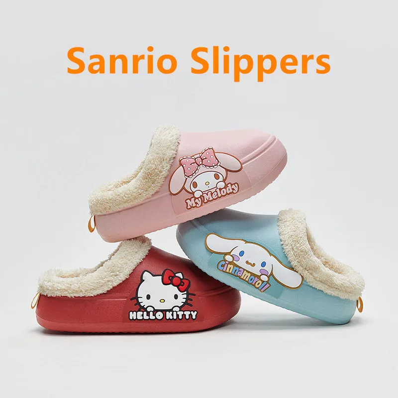 

Kawaii Sanrio Slippers Cartoon Hellokitty Cinnamoroll Mymelody Children's Cotton Shoes Girl Autumn and Winter Household Slippers