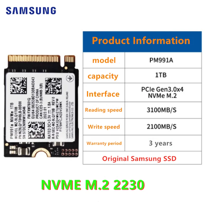 Твердотельный накопитель Samsung PM991a SSD NVME M.2 2230 1 ТБ PCIe 3 0x4