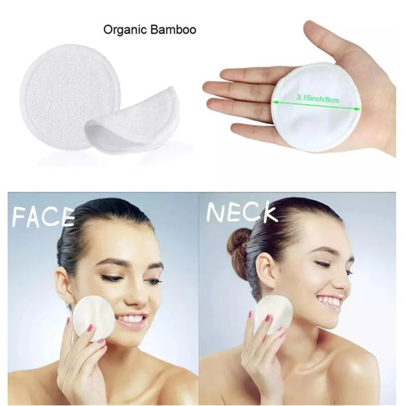 

10pcs Bamboofiber Makeup Remover Pads Reusable Puff Washable Cotton Pads Face Cleansing Towel Make-up Wipes Discs Healthy Skin