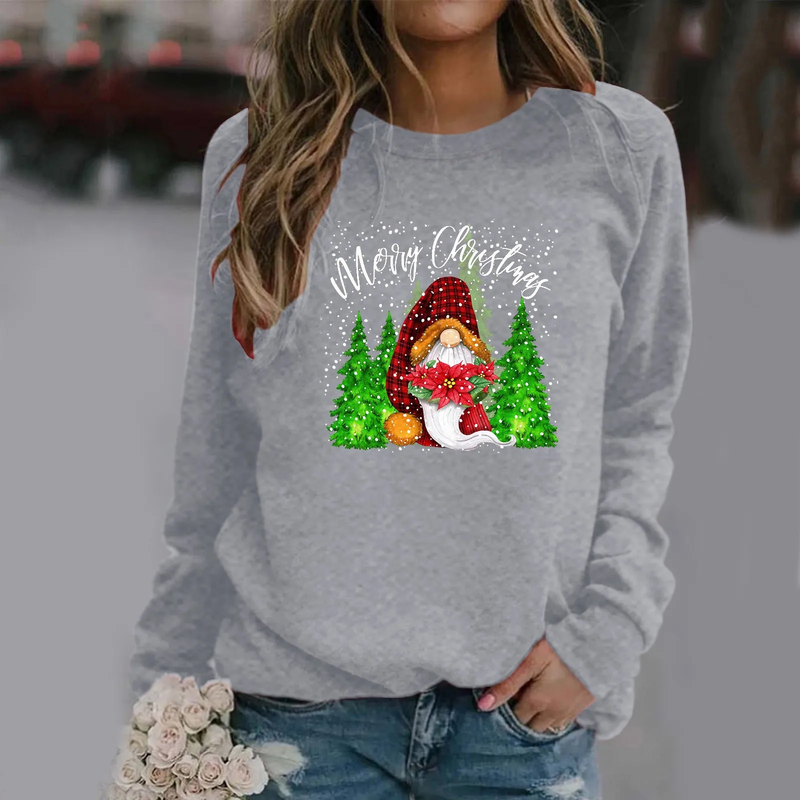 

Ladies Sweatshirt Merry Christmas Crewneck Long Sleeve Print Easy Blouse Top Fall Sweatshirts Women Casual Jacket