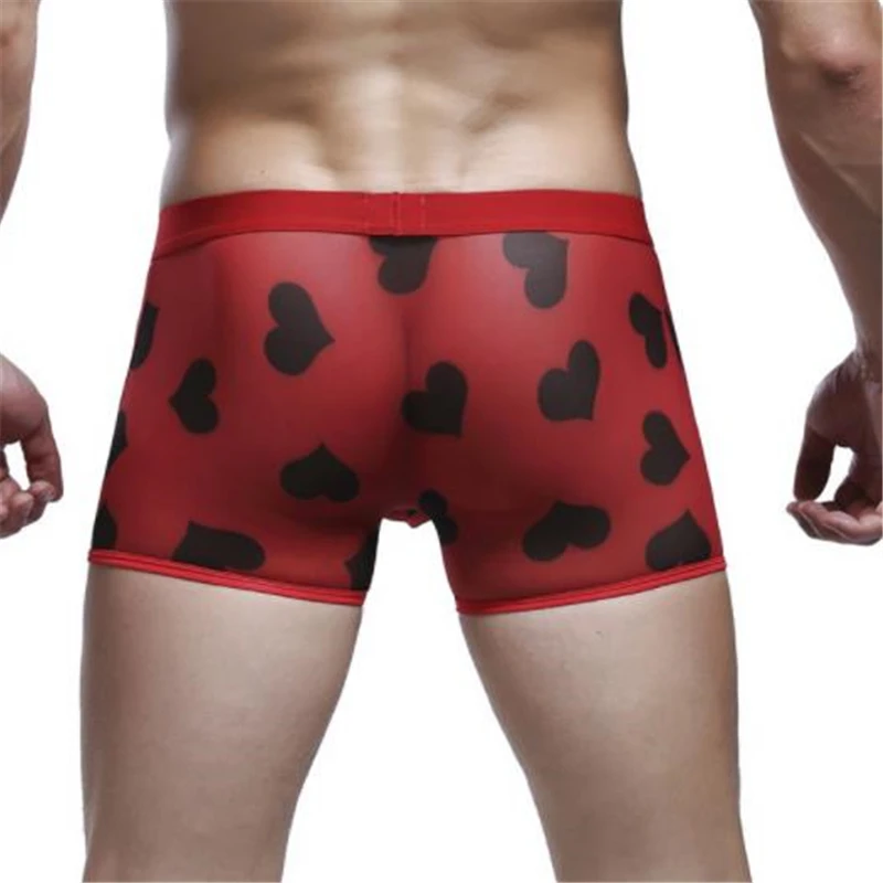 

New Men Heart Print Panties Sexy Mesh Low Waist Breathable Underwear Soft Comfortable Fashion Casual Daily Male Boxer Black Red