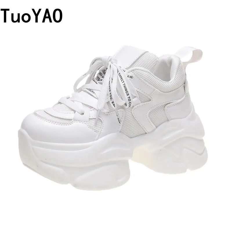 

Весенние женские массивные кроссовки, дизайнерская обувь для папы, высокая платформа 8 см, кожаная обувь Ulzzang, новая осенняя дышащая повседн...