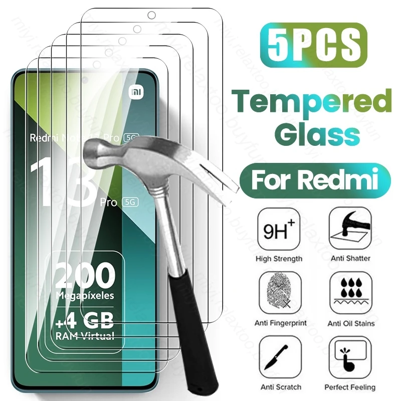 5 шт. закаленное стекло для Xiaomi Redmi Note 13 Pro 5G 4G Защитное на Not 13Pro 4/5G 9H Защитные пленки