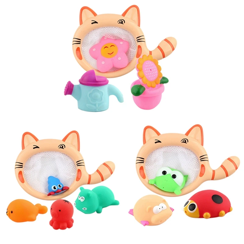 

Fishing Toy Cartoon Animals Cat Shark Net Bag Pick Up Ocean Ball Swimming Play Water Bath Toy Gifts For Children Baby