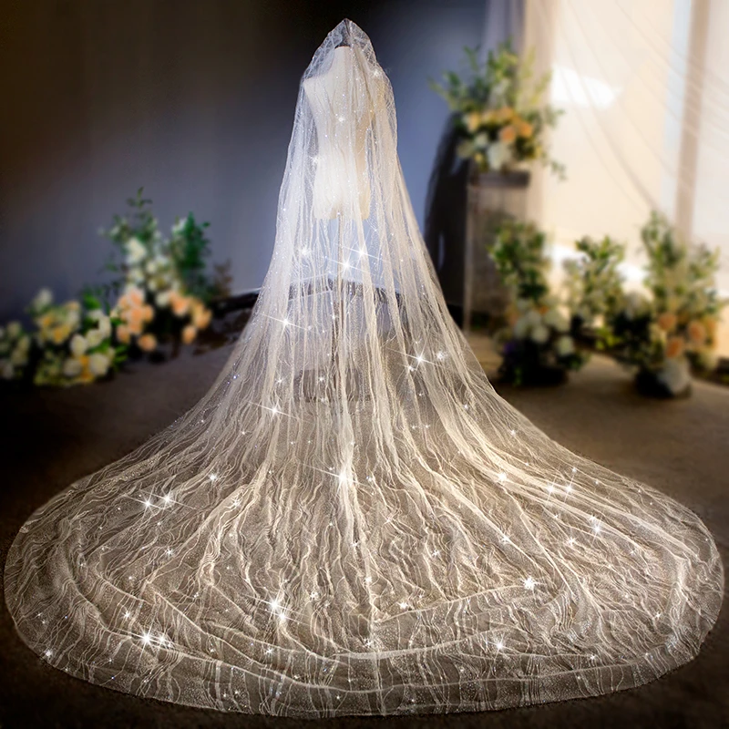 

Sparkling starry sky veil bridal wedding master wedding veil long tail veilLong tail yarn