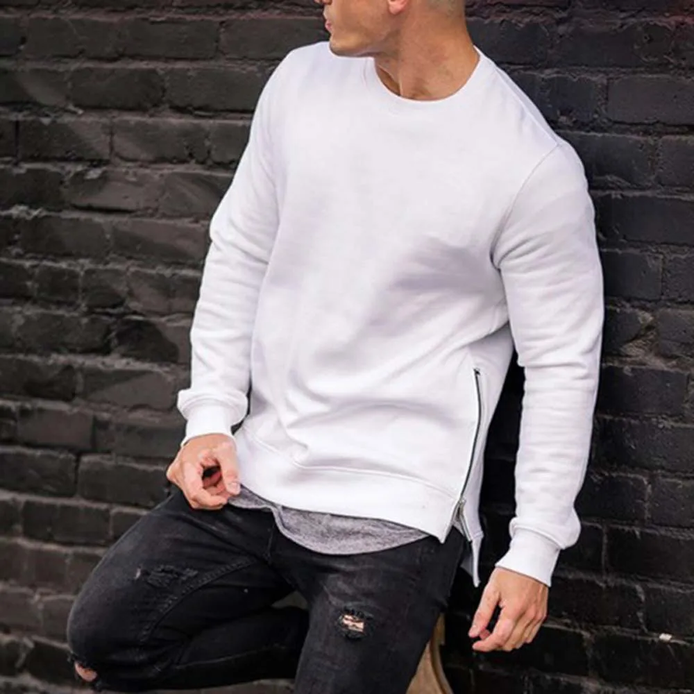 

Men's 2022 Spring Autumn Sports And Leisure Long-sleeved Side Zipper No Hat Solid Color European American Youth Trend Loose T