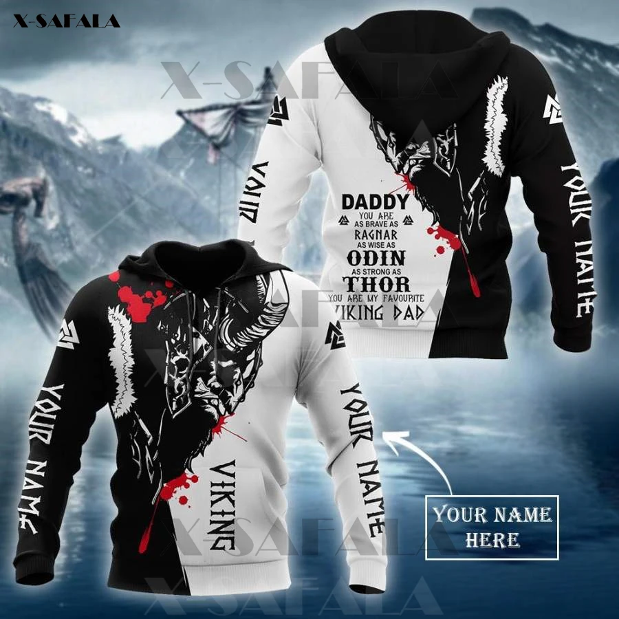 

2022 New Vikings Dad Odin Flag 3D Printed Zipper Hoodie Men Pullover Sweatshirt Hooded Coat Jersey Tracksuits Outwear Casual