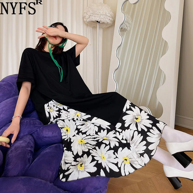 

Женское плиссированное платье NYFS, Длинное свободное платье из двух частей, с цветочным принтом, в Корейском стиле, летний сезон