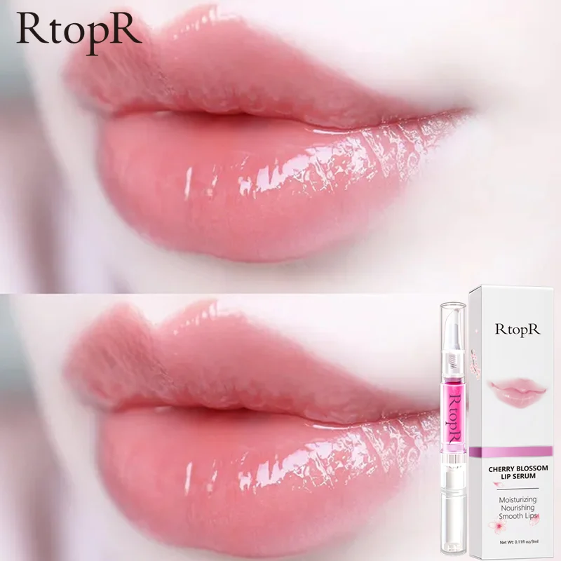 

RtopR Cherry Blossom Lip Serum Mask Dry Crack Peeling Repair Reduce Lip Fine Lines Essence Moisturizing Beauty Care 3ml