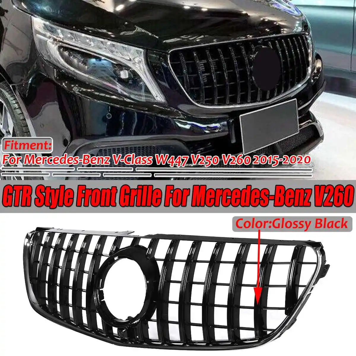 

W447 Front Grille Front Racing Grills GTR Style For Mercedes For Benz V-Class W447 V250 V260 2015-2020 Front Bumper Grill