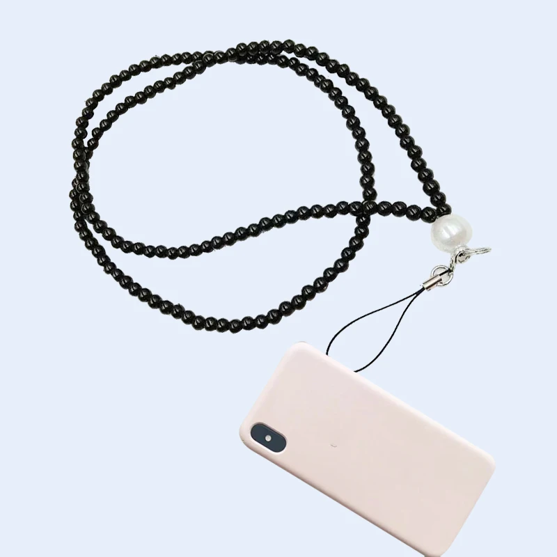 

Mobile Phone Lanyard Simulation Pearls Long Neck Chain Keyring For ID Card Phone Holder Strap Keychains Women Necklace Gift