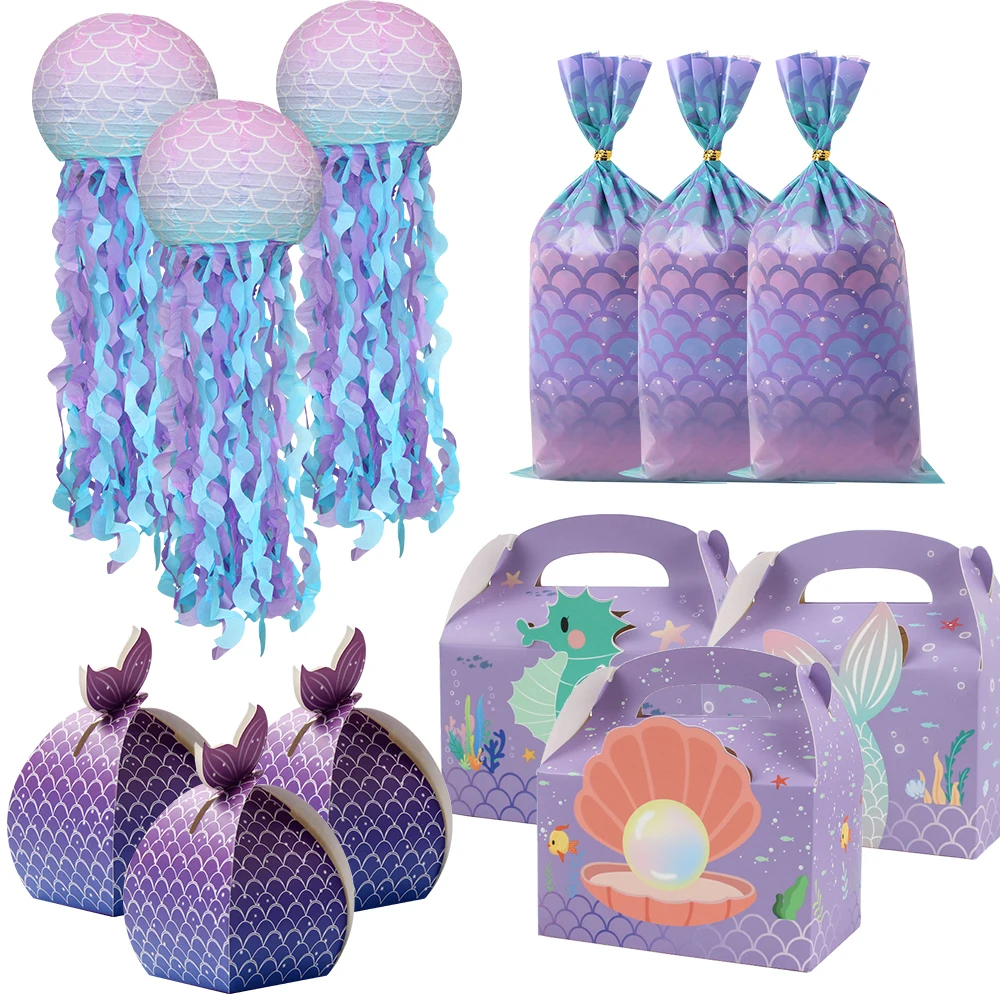 Es Purple Beauty Scale Candy Packaging Bags Kids Mermaid Birthday Party Supply Wedding Cookie Boxes