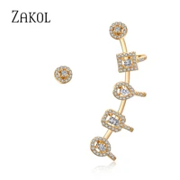 zakol punk style fashion geometry cubic zirconia asymmetrical stud earrings for women trendy party jewelry ear bone ep2027