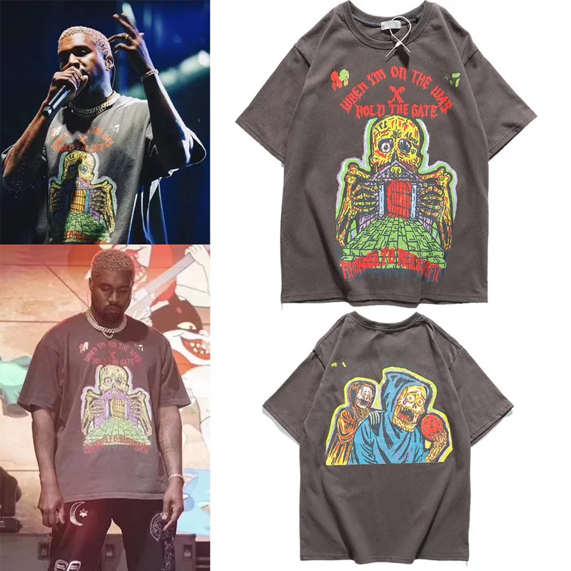 

2022 new mens t shirts summer kanye high street tees for men punk style skulls print oversized tees