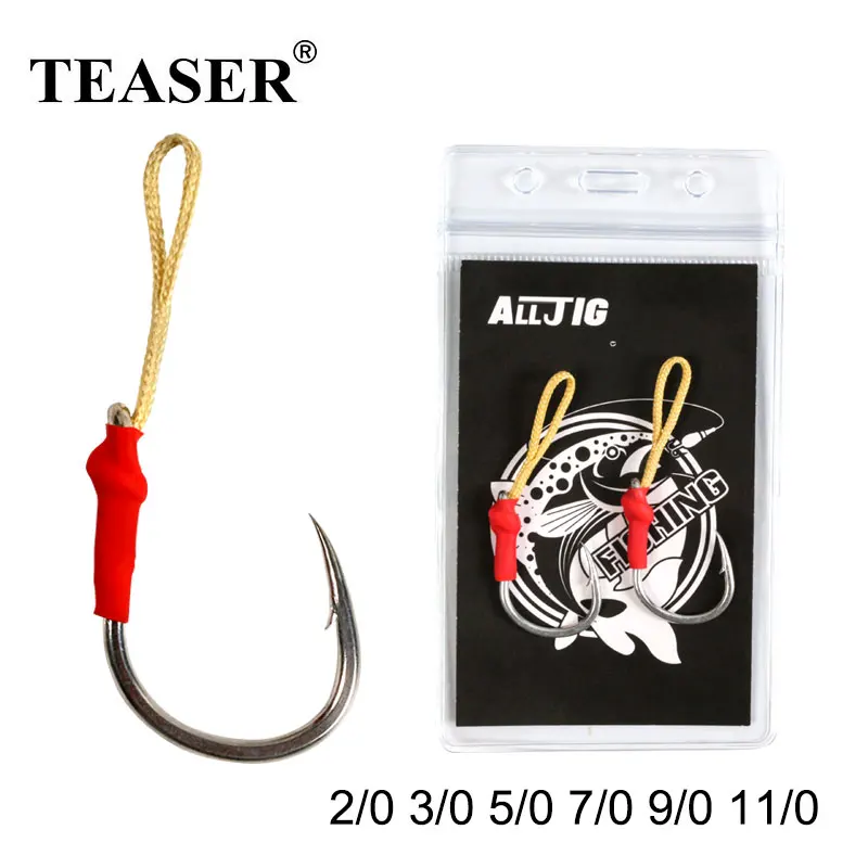 

TEASER 2pairs Single Assist Hook Double Hook Metal Slow Jigging Fishhook Saltwater Fishing Accessories Pesca With Kevlar Line