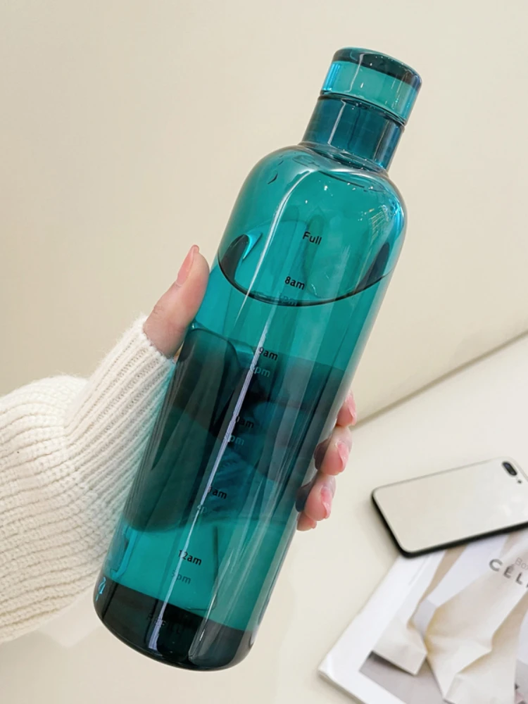 

Large Capacity Glass Bottle With Time Marker Cover For Water Drinks Transparent Milk Juice Simple Cup Birthday Gift 500/700ml
