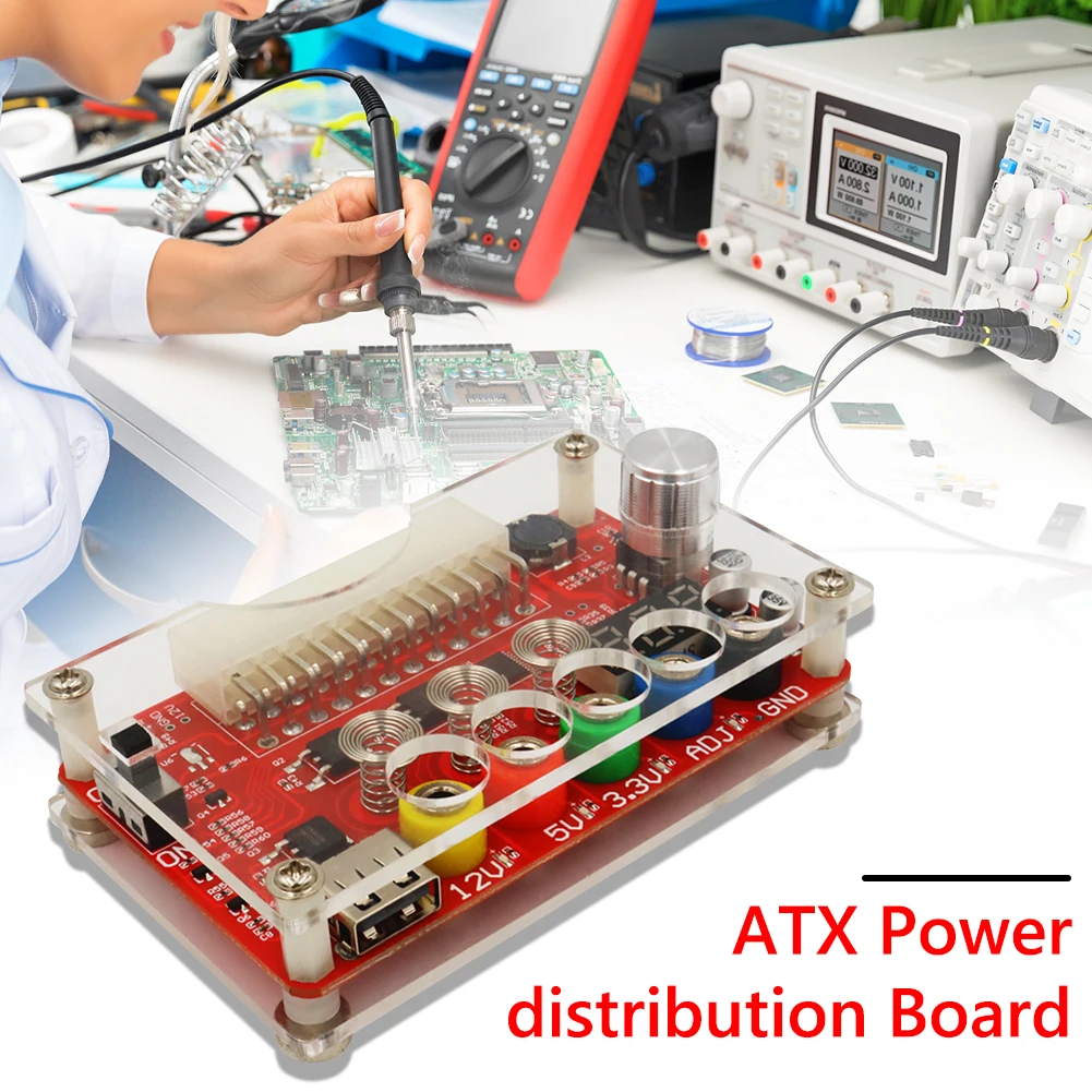 

1PC 24 Pin ATX Breakout Power Supply Board Output 3.3V/5V/12V 1.8V-10.8V(ADJ) ATX Power Distribution Board With Voltage Knob