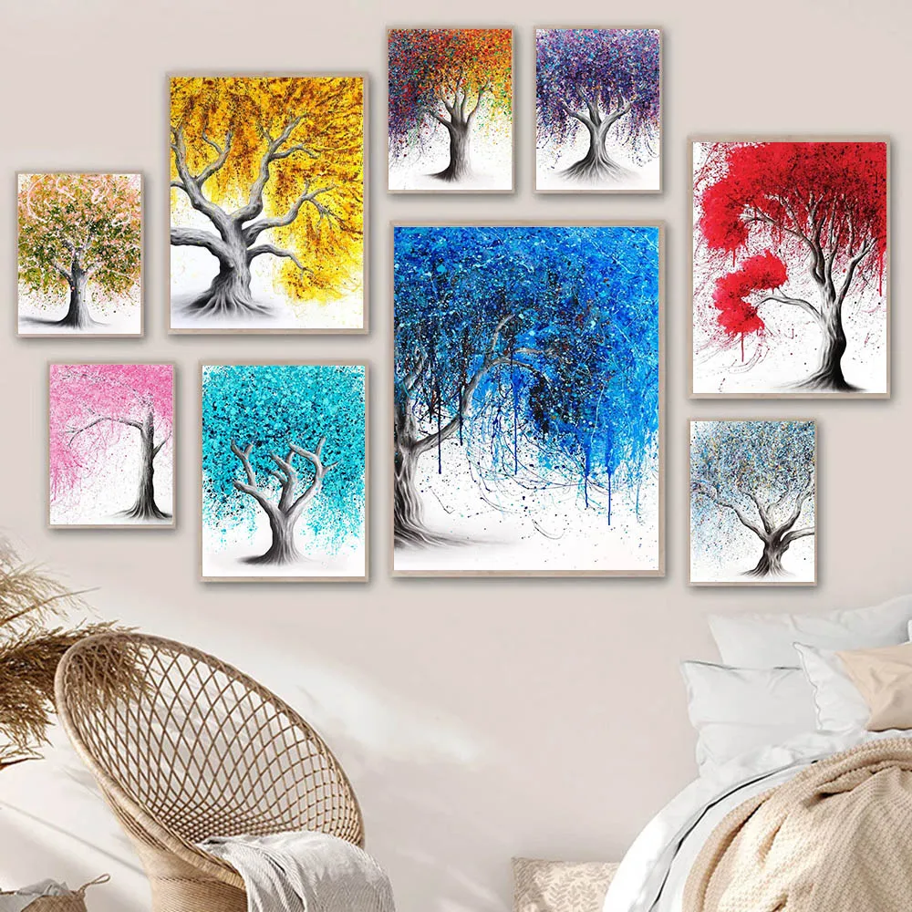 

Модное искусство Граффити дерево холст абстрактные золотые фиолетовые листья офисное настенное Искусство Плакат гостиная коридор домашне...