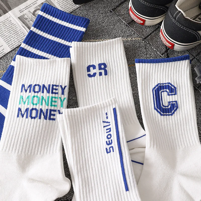 

5 пар, хлопковые носки в полоску, для мужчин и женщин