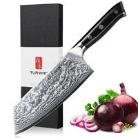 TURWHO 7.5 Inch Mid Cut Knife 67 Layer Damascus Steel Professional Kitchen Knife Meat Vegetable Slicing Knife G10 Black Handle