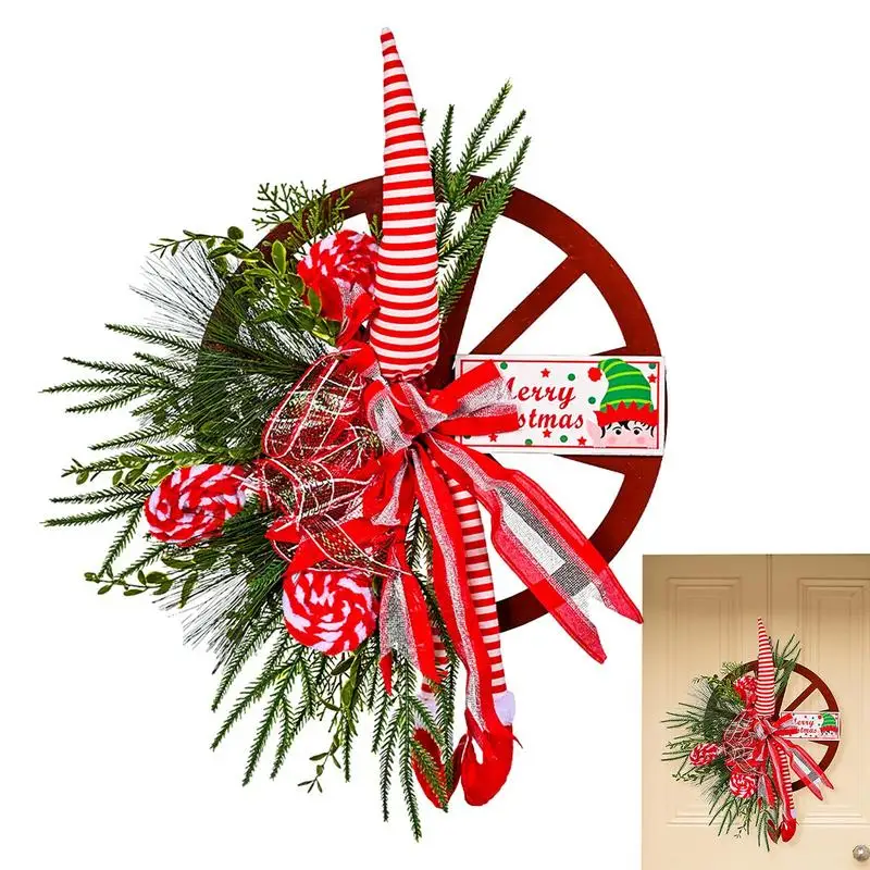 

Christmas Wreaths Home Decor Red Waggon Wheel Garland Farmhouse Wreath Front Door Wreath Ribbon Decorated With Artificial Plants