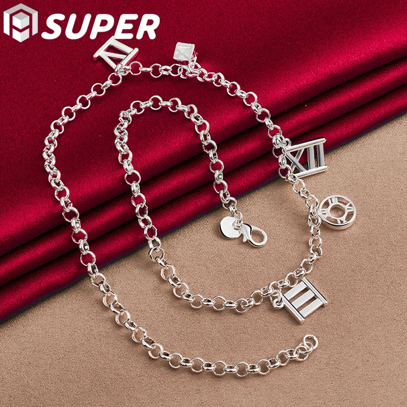 

925 Sterling Silver Roman Numerals Pendant Necklace For Women Man Engagement Wedding Fashion Charm Jewelry