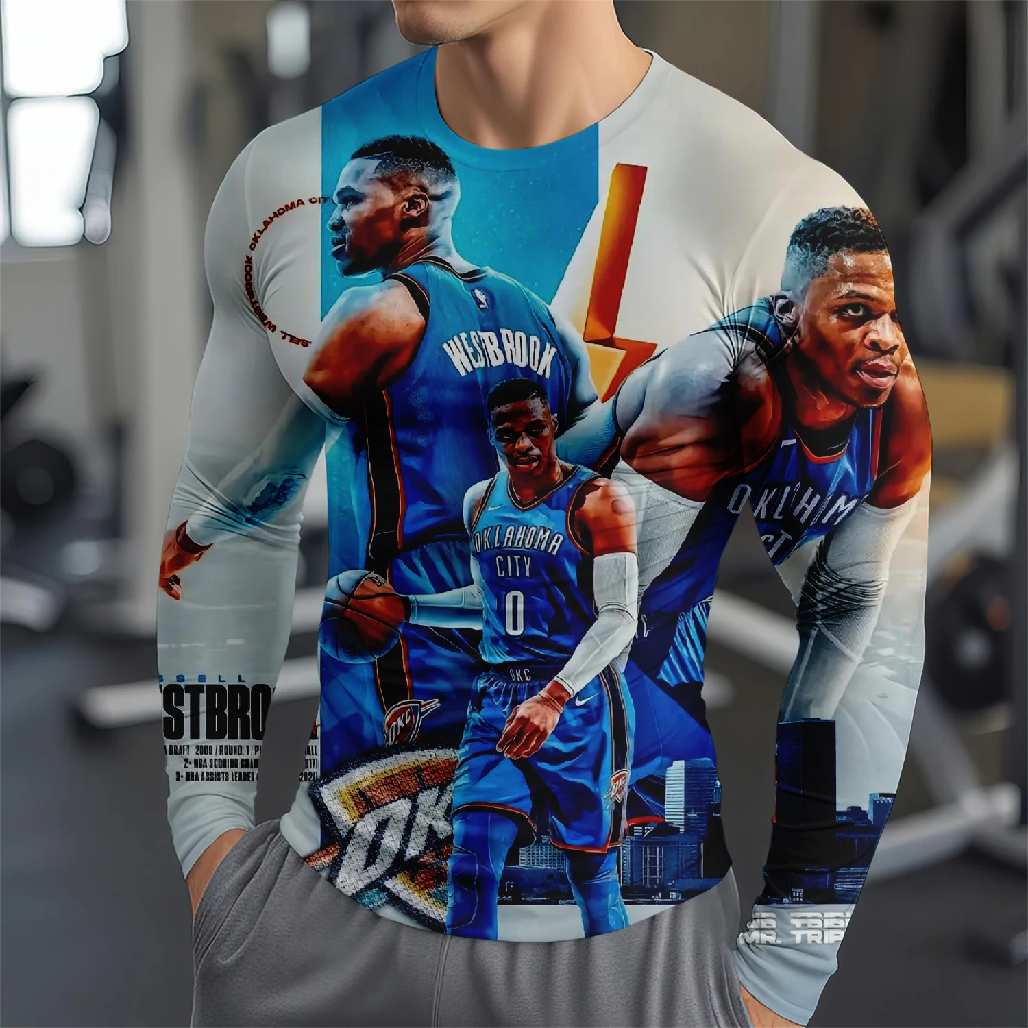 Футболка С Длинным Рукавом Russell Westbrook 3D Принтом Модная Спортивная Одежда Удобный