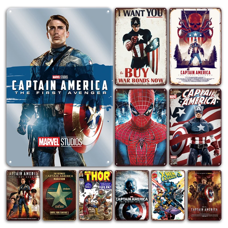 

Retro Marvel Legends Metal Poster Tin Sign Vintage Captain America Art Sticker Metal Plates Personalized Happy Birthday Gift