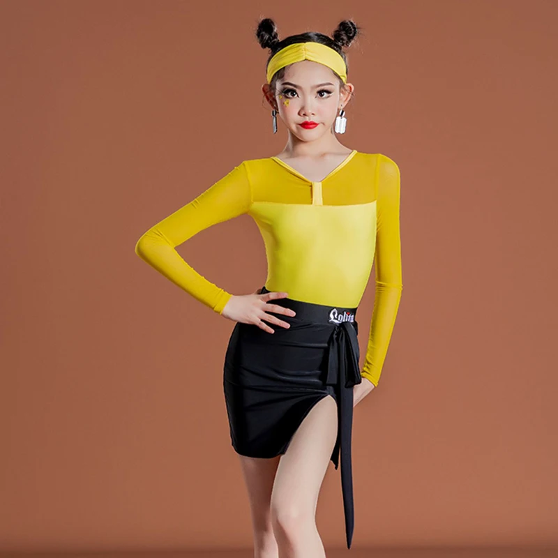 

Одежда для латиноамериканских танцев для девочек, топы с пышными рукавами, юбка с оборками, наряд для детей, танец, чача, наряд Румба, Самба, танцы, костюм YS3497