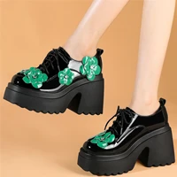 punk creepers women lace up genuine leather super high heels pumps female round toe chunky platform ankle boots casual shoes