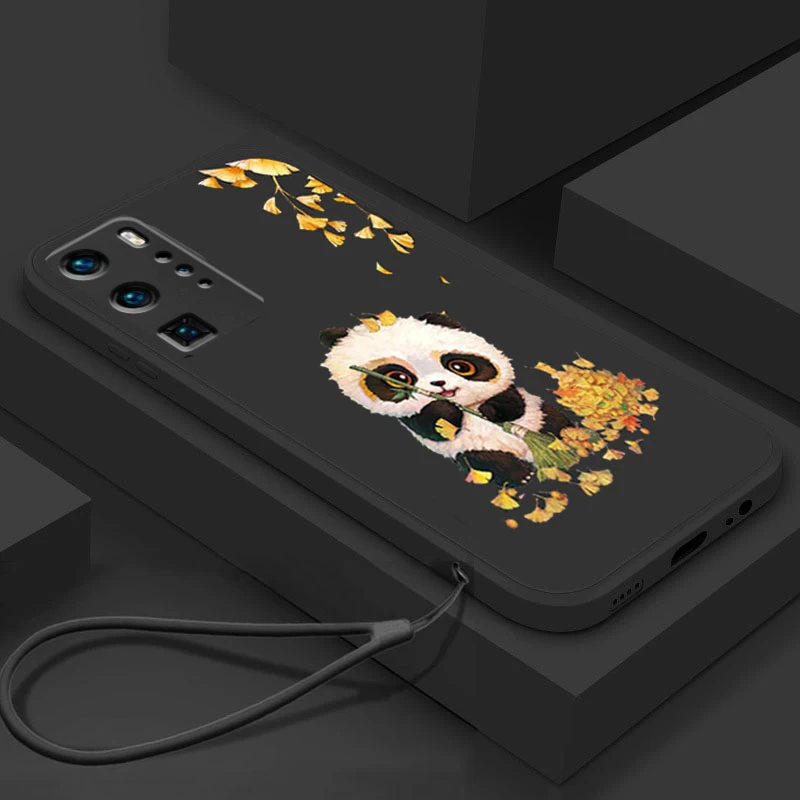 

Hand Lanyard Case For Huawei P Smart 2021 P50 Pro P40 Lite P30 Honor 20 30 50 60 Fashion Flower Panda Shockproof Soft Back Cover