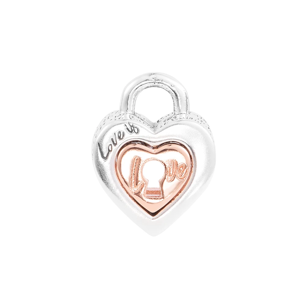 

Fits Pandora Bracelets Two-tone Padlock Splittable Heart Charm Original 925 Sterling Silver Beads for Jewelry DIY Valentine