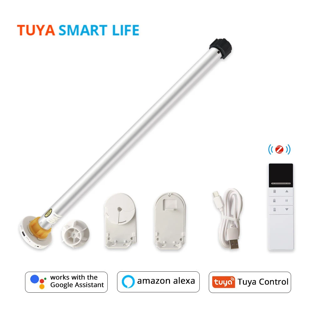 Tuya Smart Zigbee Roller Shades Motor Electric Curtain Engine Built in Battery for 30 37mm Tube Alexa Google Home Voice Control