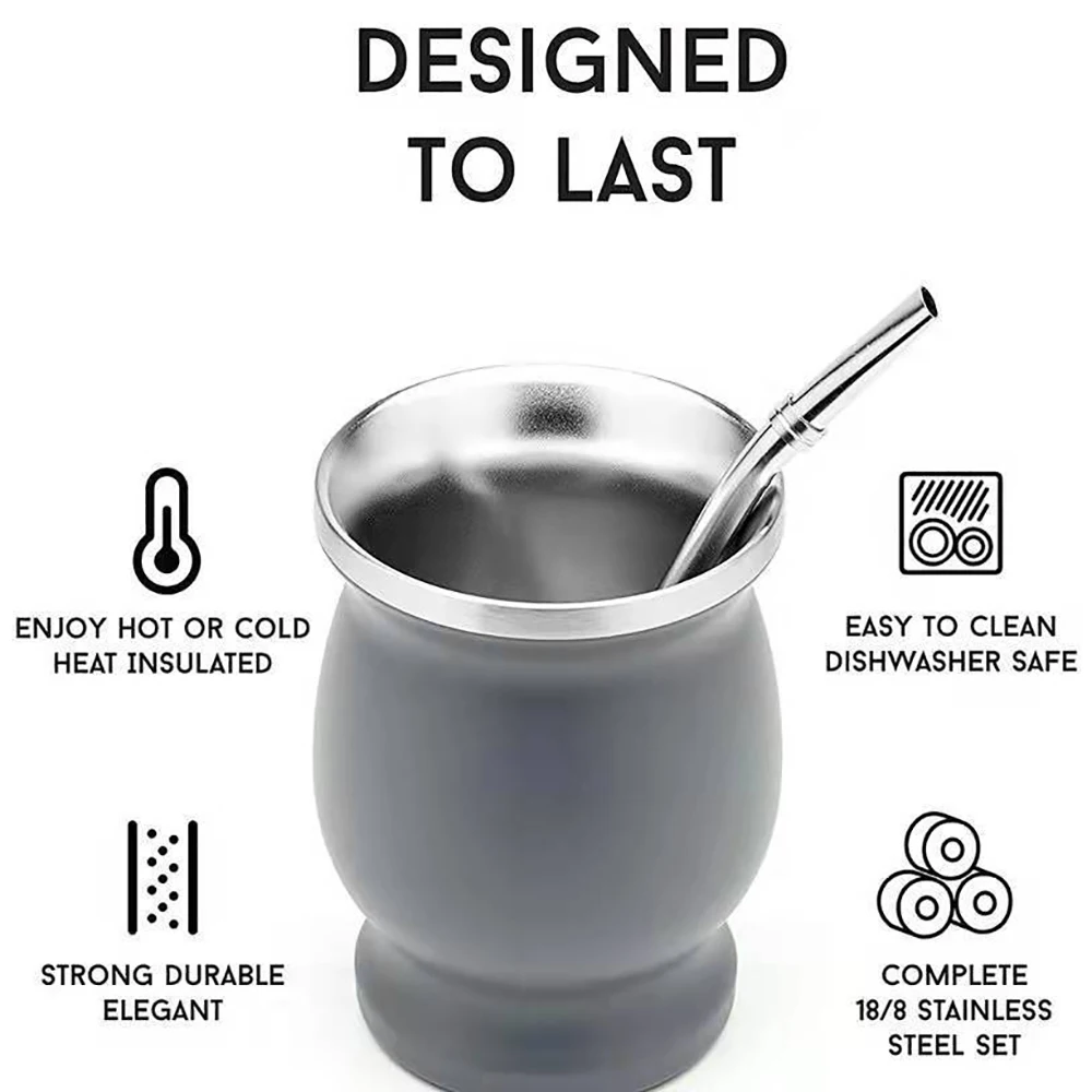 8 унций Yerba мате Натуральный Тыквенный набор чайных чашек 304 из нержавеющей стали