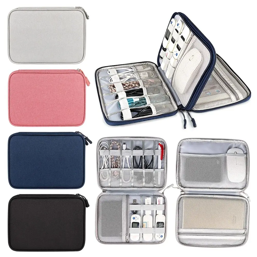 

Сумка для хранения цифровых аксессуаров, двухслойная Водонепроницаемая отделочная сумочка большой емкости для хранения кабеля для передачи данных и гарнитуры
