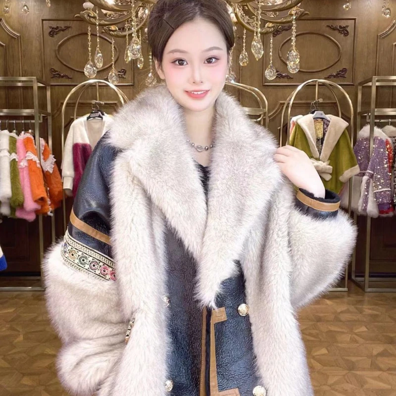 

Woman Fake Fur Coat Winter Liner Warm Faux Fox Fur Coat Female High Quality Fox Fashion Jacket Ladies Turn-Down Collar Coat G444