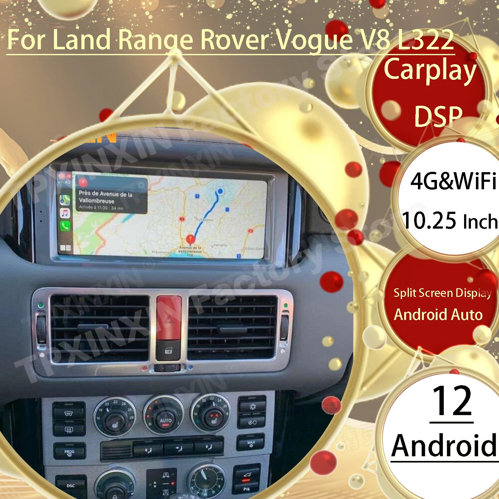 

Carplay Android 12 Radio Receiver For Land Range Rover Vogue V8 L322 2002 2003 2004 2005 2006 2007 2008-2012 GPS Video Head Unit