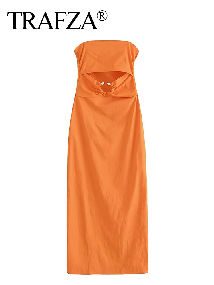 

TRAFZA Fashion Elegant Women's Casual Beach Party Holiday Sleeveless Dresses Woman Solid Color Chic Elastic Tube Tight Dresses