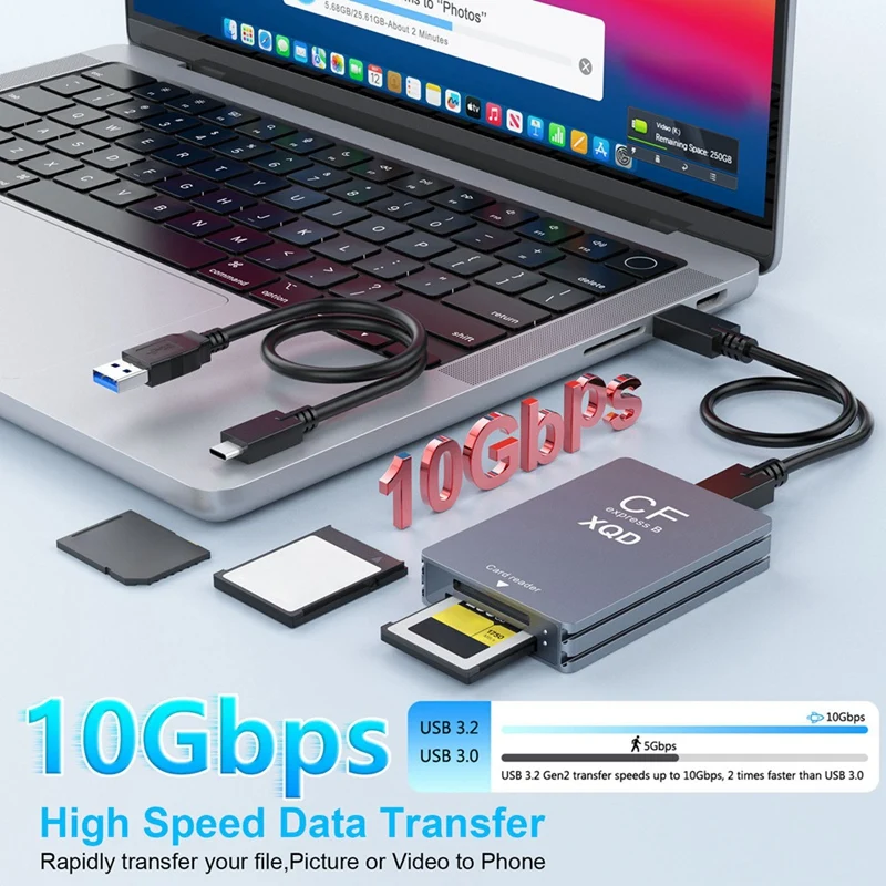 Фото Устройство чтения карт памяти CFexpress типа B/XQD/SD 3 в 1, устройство чтения карт памяти USB 3.2 (10 Гбит/с с двумя слотами для серии G/M, A86Z №3