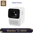 Новейшая модель; Wanbo умный проектор T2 Max ЖК-дисплей проектор светодиодный Поддержка 1080P Вертикальная коррекция трапецеидальных искажений Портативный Проектор для домашнего кинотеатра