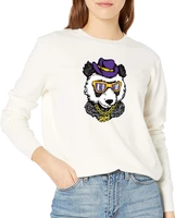 spring and autumn new trend casual versatile ladies panda print round neck sweater
