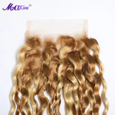 Maxine хайлайтер воды волны кружева закрытия только человеческие волосы P27/613 HD кружева закрытия воды волнистые вьющиеся волосы закрытия 100% человеческие волосы