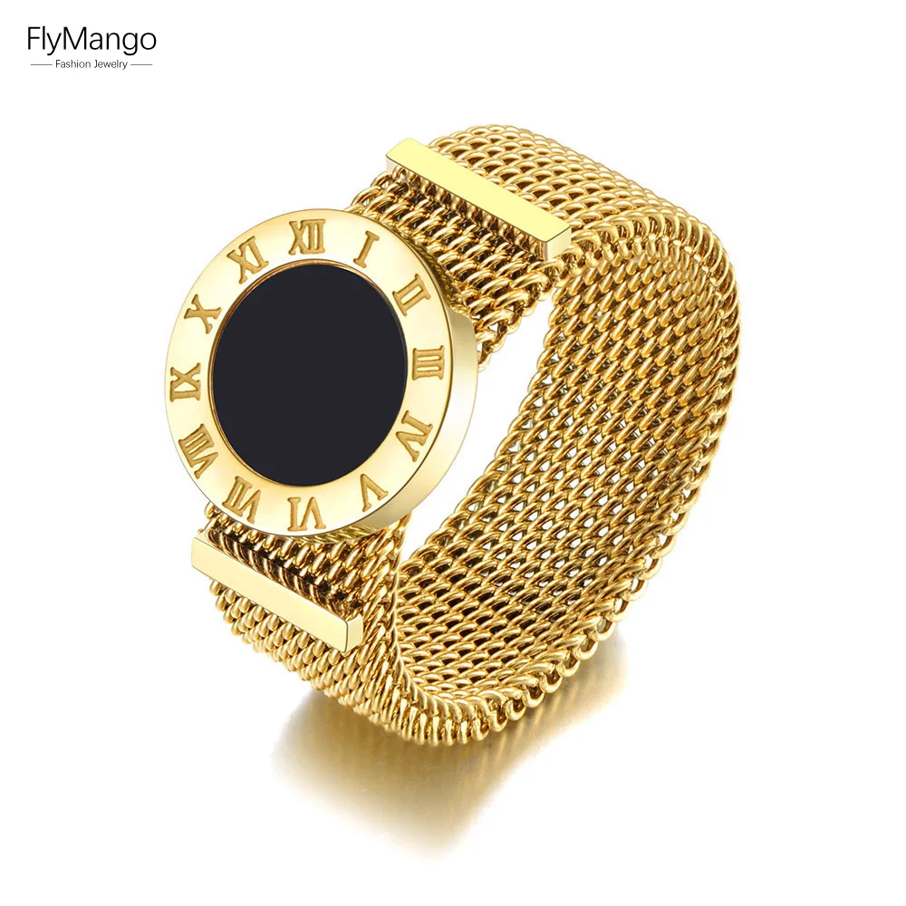 Кольцо обручальное FlyMango с цепочкой и римскими цифрами из нержавеющей стали -