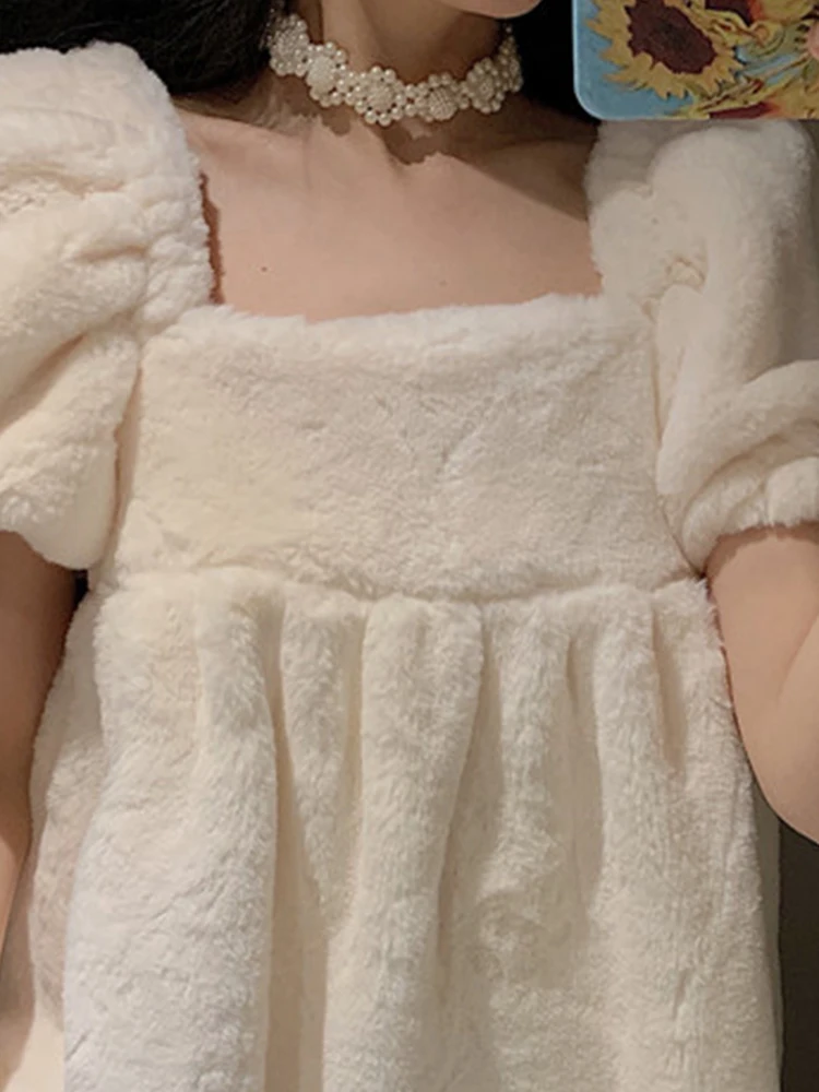 Lautaro весна осень мини милое стильное белое пушистое мягкое платье из