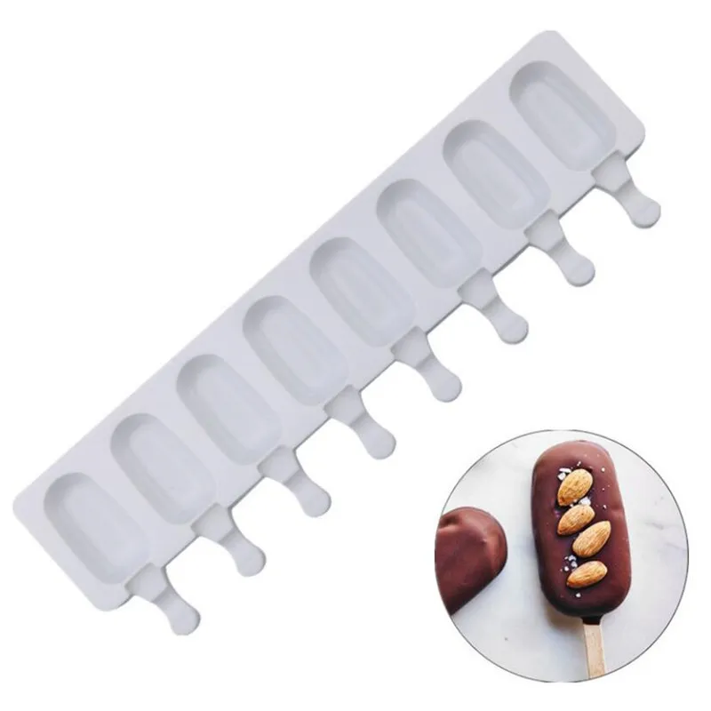 

8 Hole Silicone Ice Cream Mould Ice Cube Tray Popsicle Barrel Diy Mold Dessert Ice Cream Molds with Popsicle Stick